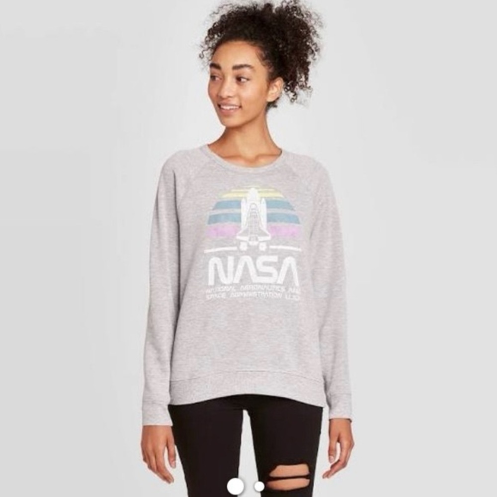 NWT GRAYSON/THREADS “NASA” Sweatshirt Sweater Crewneck Top in Gray Rayon Blend